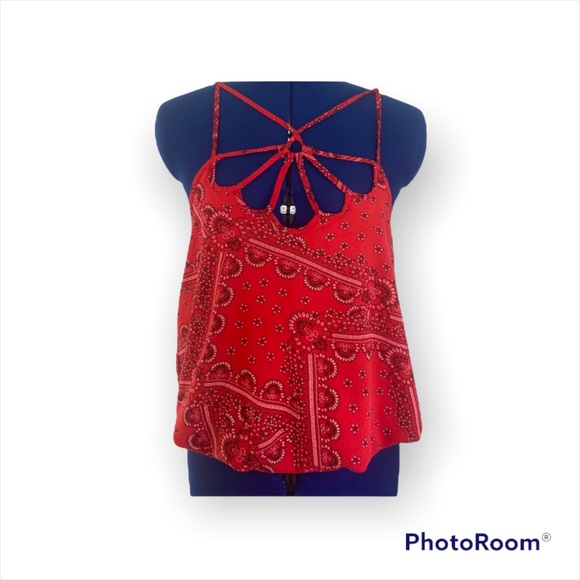 Chelsea & Violet Tops - Chelsea & Violet Spaghetti Strap Sunburst Handkerchief Desgn Red Small T…